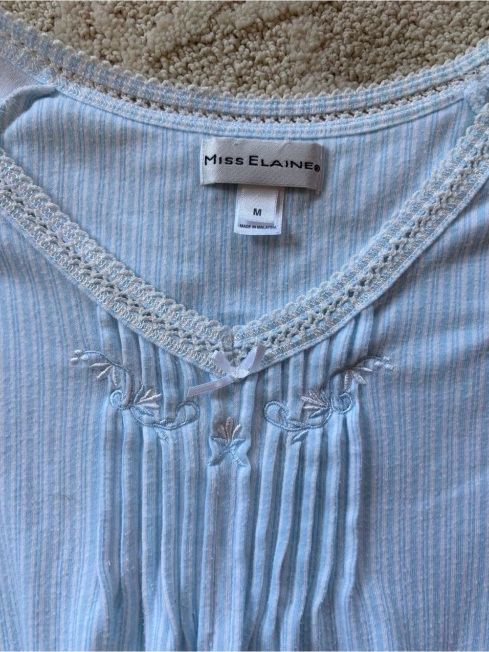 Miss Elaine Vintage Blue & white babydoll night gown with lace trim - Picture 4 of 4